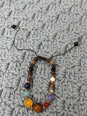 Artisan Natural Stone Solar System Beaded Adjustable Cord Bracelet Celestial